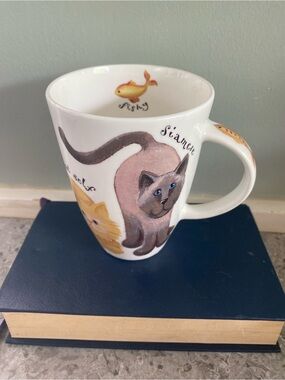 Roy Kirkham Whiskers mug Cat-Themed Ceramic Mug with Fish Accent